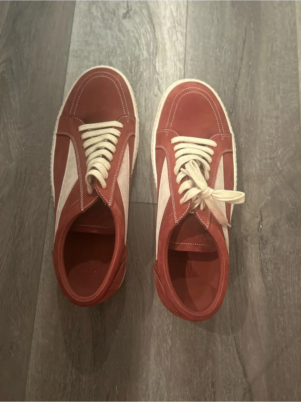 Rick Owens Low-Top Sneakers in Burgundy and Cream
